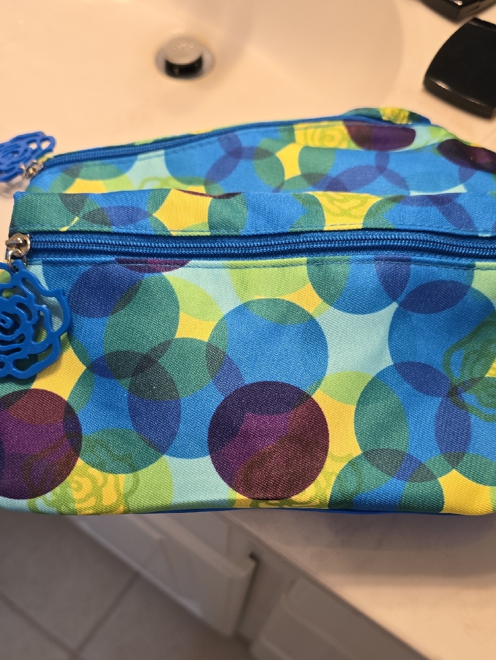 Lancome Colorful Multi-Circle Print Cosmetic Pouch - Blue